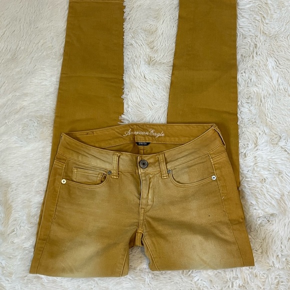 American Eagle Skinny Jeans Mustard Yellow Size 0 Stretch - Picture 1 of 16